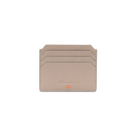 Dove grey tumbled leather credit card holder - Santoni - 1