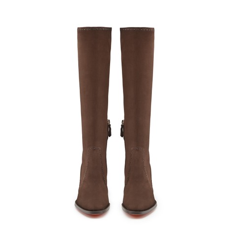 Women's dark brown suede mid-heel boot - Santoni - 3