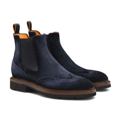 Blaue Chelsea-Boots für Herren aus Wildleder mit Brogue-Lochverzierung - Santoni - 3