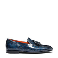 Men's blue alligator leather tassel loafer - Santoni - 1