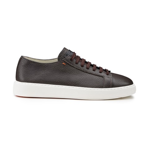 Men's dark brown tumbled leather sneaker - Santoni - 1