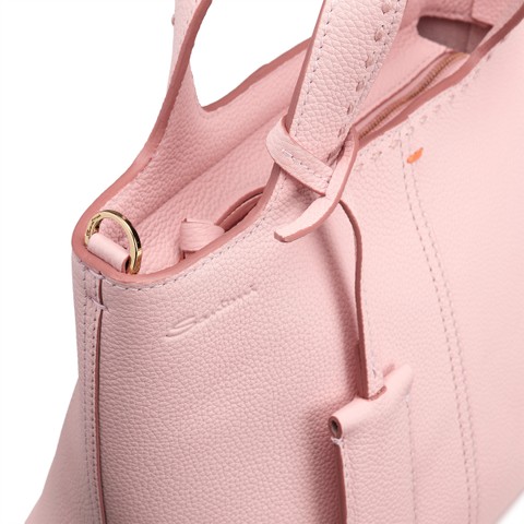 Pink tumbled leather handbag - Santoni - 6