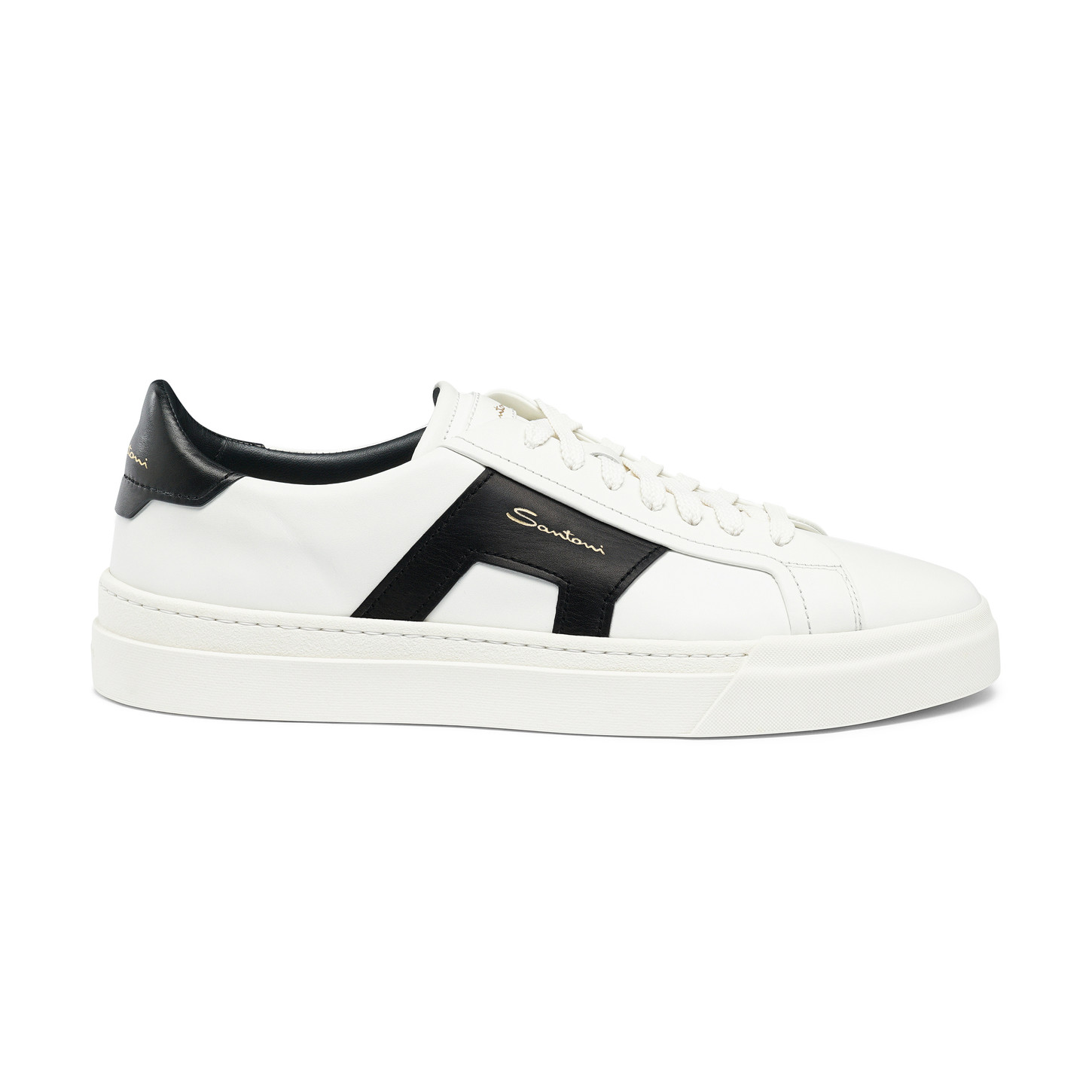Santoni Double buckle sneaker da uomo in pelle bianca e nera