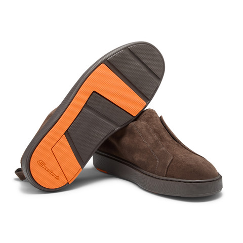 Men's dark brown suede slip-on sneaker - Santoni - 4
