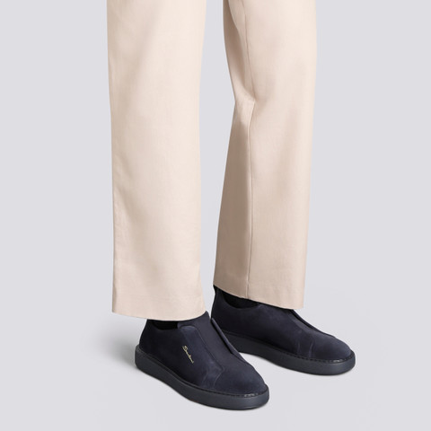 Sneaker à enfiler en daim bleu pour homme - Santoni - 2
