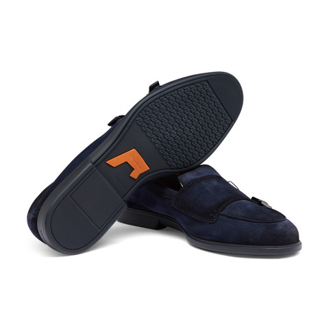 Men's blue suede double monk straps loafer - Santoni - 4