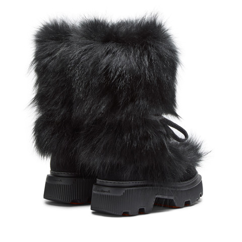 Women's black leather and fox ankle boot - Santoni - 4