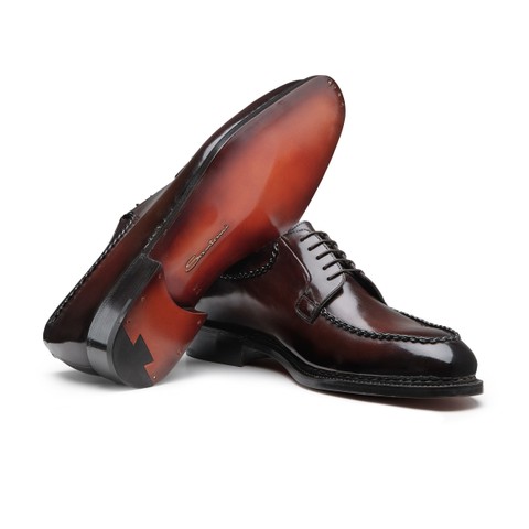 Men's dark brown leather Derby lace-up - Santoni - 3