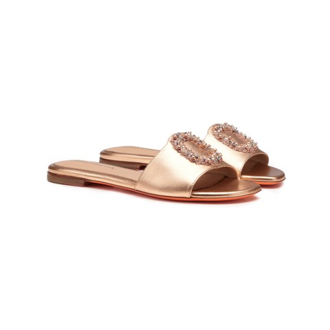 Women's pink laminated leather slide sandal - Santoni - 2