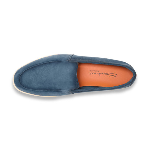 Men's denim blue suede loafer - Santoni - 4