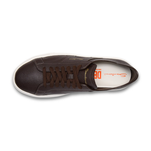 Men's dark brown tumbled leather Double Buckle Sneaker - Santoni - 5