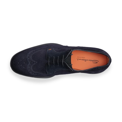 Men's blue suede Easy brogue lace-up - Santoni - 4