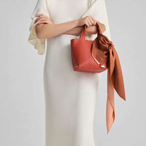 Orange tumbled leather handbag - Santoni - 7