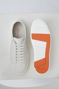 Sneaker en cuir foulonné blanc pour homme - Santoni - editorial