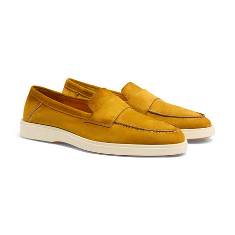 Men's yellow suede penny loafer - Santoni - 3
