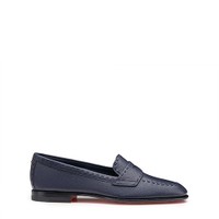 Women's blue leather penny loafer - Santoni - 1