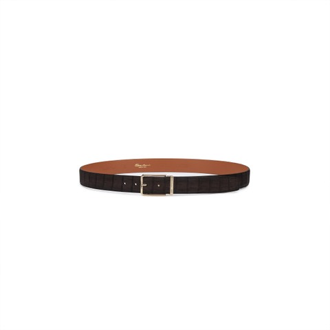 Dark brown alligator nubuck belt - Santoni - 3