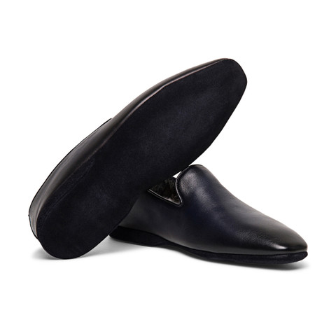 Men&rsquo;s polished blue leather slipper - Santoni - 3