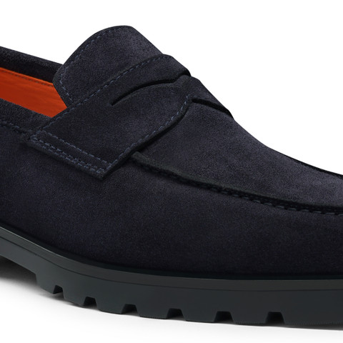 Men’s blue suede penny loafer - Santoni - 5