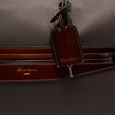Bolsa de viaje de piel abatanada marrón oscuro - Santoni - 6