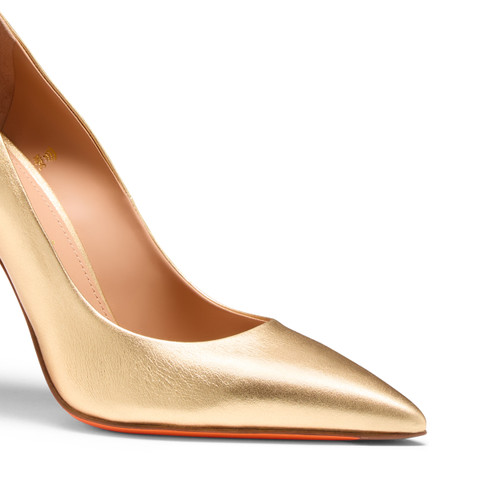 Women's gold laminated leather high-heel pump - Santoni - 5