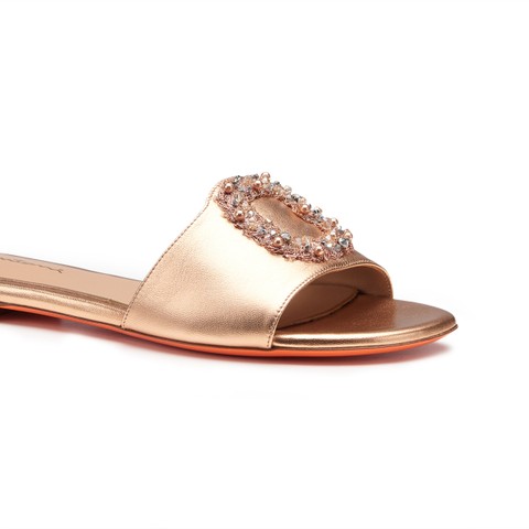 Women's pink laminated leather slide sandal - Santoni - 5