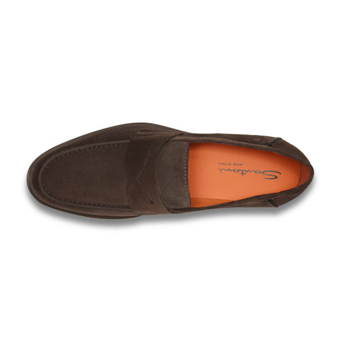 Men's dark brown suede penny loafer - Santoni - 5