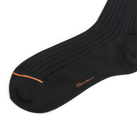 Black Filo di Scozia mercerised cotton high socks - Santoni - 2