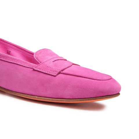Women's pink suede Carla penny loafer - Santoni - 6