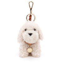 Beige fur and brown leather dog charm - Santoni - 1