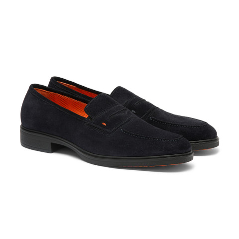 Men's blue suede Easy loafer - Santoni - 3