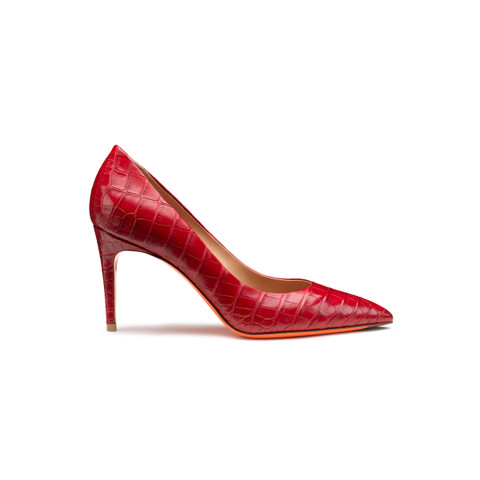 Women's red crocodile leather high-heel pump - Santoni - 1