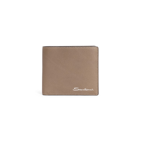 Beige tumbled leather wallet - Santoni - 1