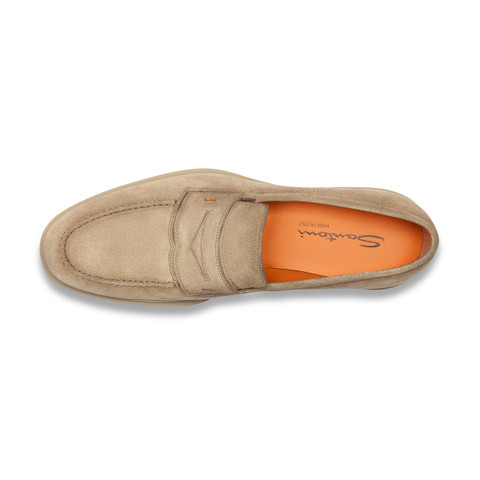 Men's beige suede Easy penny loafer - Santoni - 5