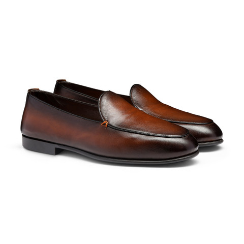Men's dark brown leather loafer - Santoni - 3