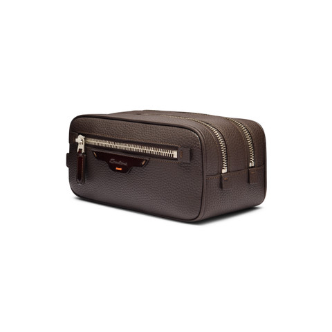 Dark brown tumbled leather beauty case - Santoni - 2
