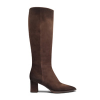 Women's dark brown suede mid-heel boot - Santoni - 1