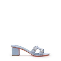 Sandale Didi &agrave; talon bas en cuir bleu clair pour femme - Santoni - 1