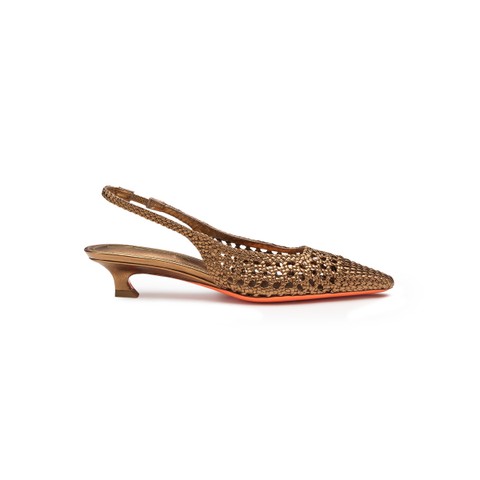 Women's gold woven leather low-heel slingback - Santoni - 1