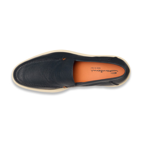 Men's blue tumbled leather loafer - Santoni - 5