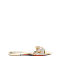 Women's gold laminated leather and crystals sandal - Santoni - 1