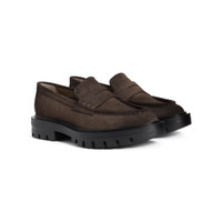 Women’s dark brown suede penny loafer - Santoni - 2