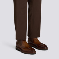 Men&rsquo;s brown leather Chelsea brogue boot - Santoni - 2