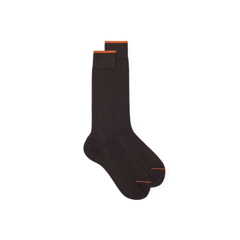 Dark brown Filo di Scozia mercerised cotton crew socks - Santoni - 1