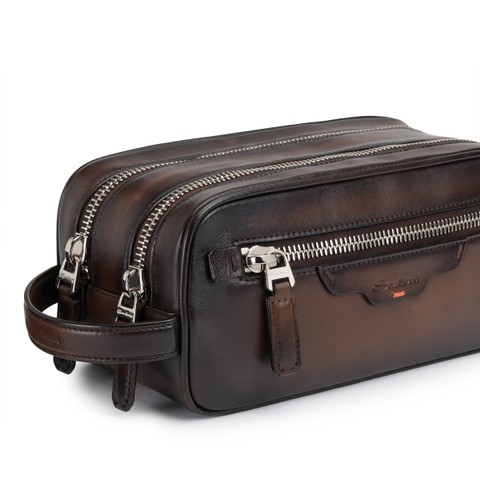 Dark brown leather beauty case - Santoni - 5