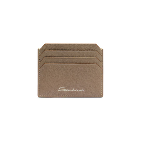 Beige tumbled leather credit card holder - Santoni - 1