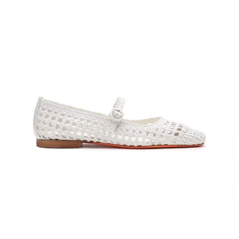 Women's white woven leather ballet flat - Santoni - 1