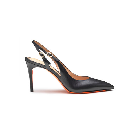 Women's black leather high-heel slingback - Santoni - 1