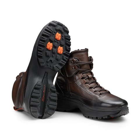 Men's dark brown leather Easy Bounce Mountain sneaker - Santoni - 4