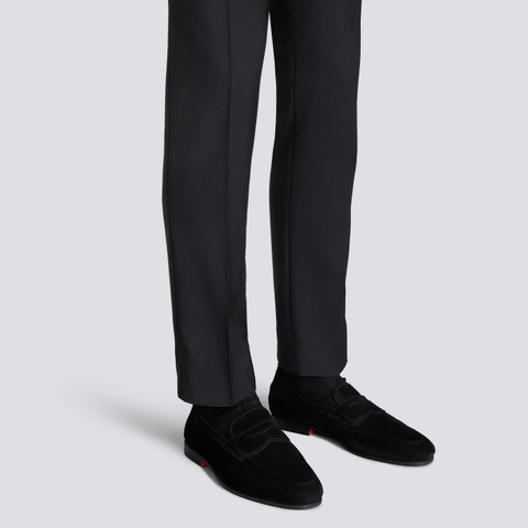 Men's black suede Carlo penny loafer - Santoni - 2